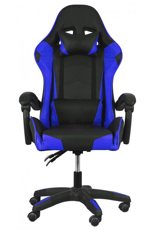 Fotel buirowy gamingowy skórzany kubełkowy FORMULA - YN - czarno - niebieski