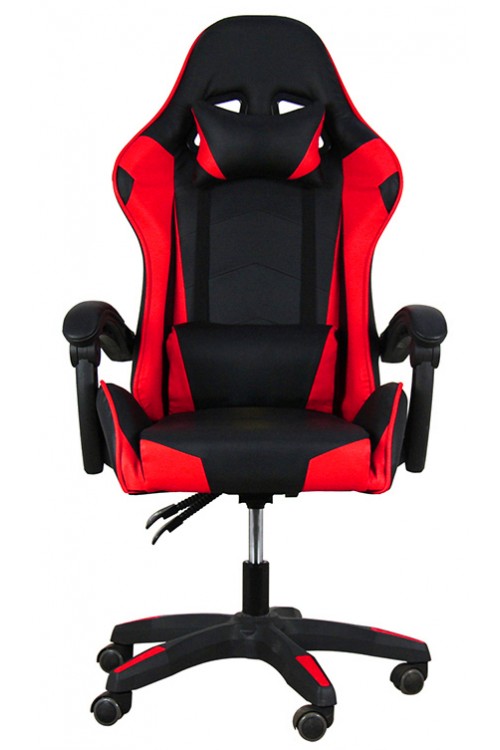 Fotel buirowy gamingowy skórzany kubełkowy FORMULA - YC - czarno - czerwony