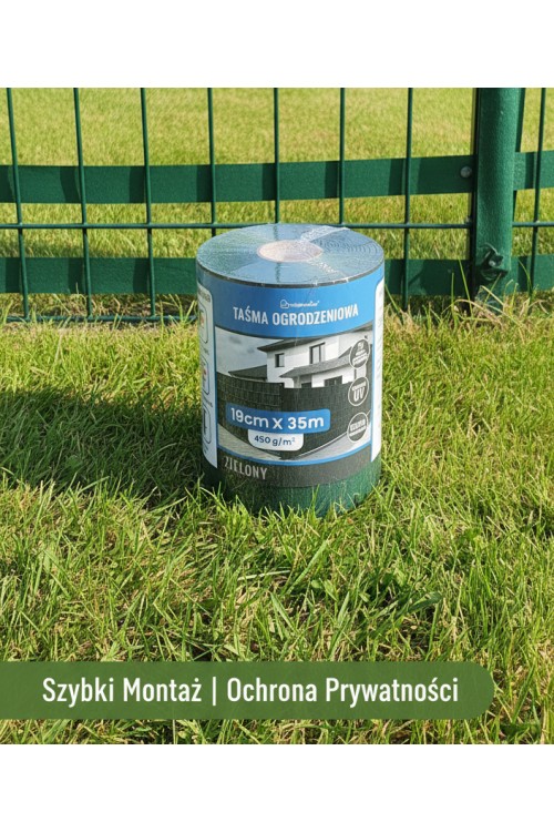 Taśma ogrodzeniowa 19cm x 35M - osłona na ogrodzenie + UV + 25 klipsów - ZIELONA